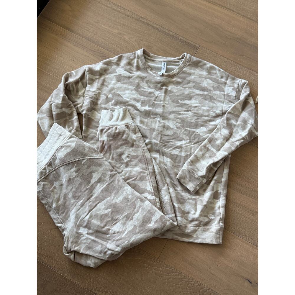 Athleta Womens Sweatshirt and Joggers Tan Brown Camo Medium M